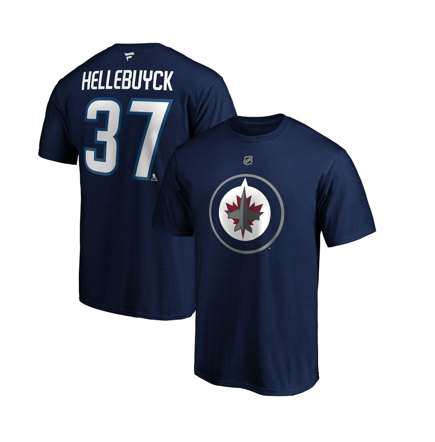 Мужская футболка Fanatics Navy Connor Hellebuyck Winnipeg Jets Authentic Stack Name & Number — фото 1