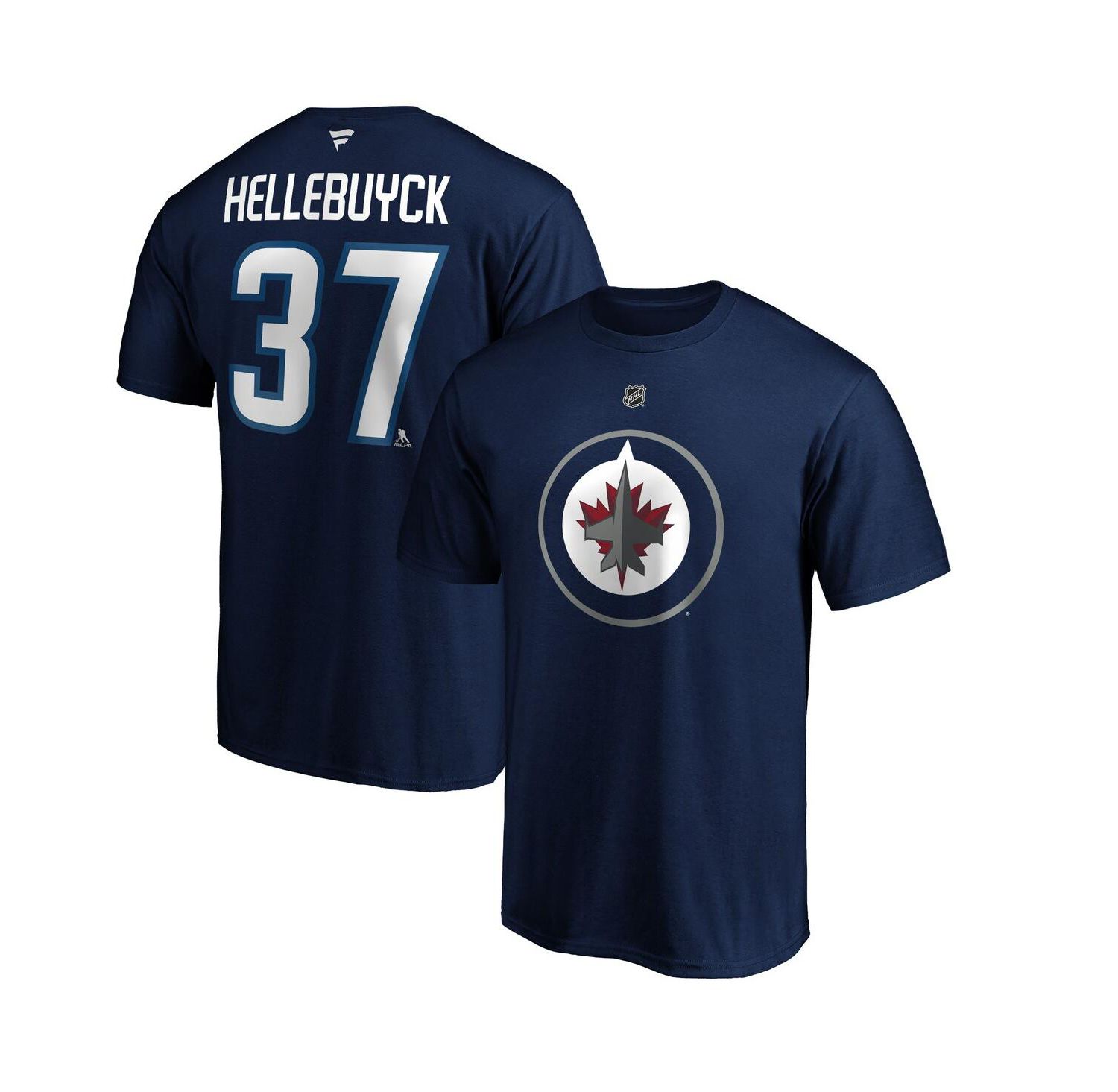 Men's Navy Connor Hellebuyck Winnipeg Jets Authentic Stack Name & Number T-Shirt