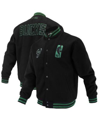 FISLL - Men's and Women's Black Milwaukee Bucks Logo Man Shadow Collection Full-Snap Varsity Jacket