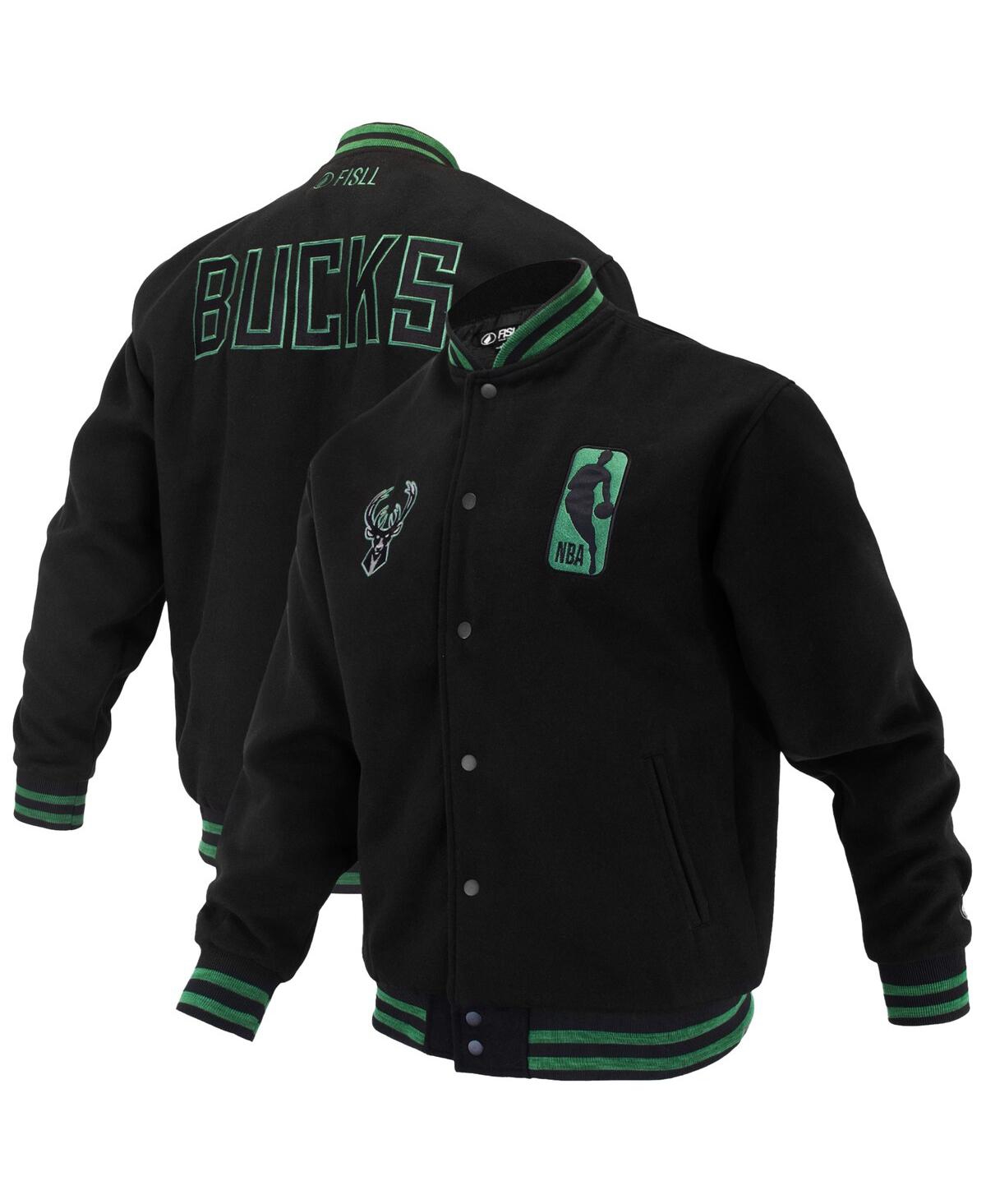 Men's and Women's Black Milwaukee Bucks Logo Man Shadow Collection Full-Snap Varsity Jacket - Black