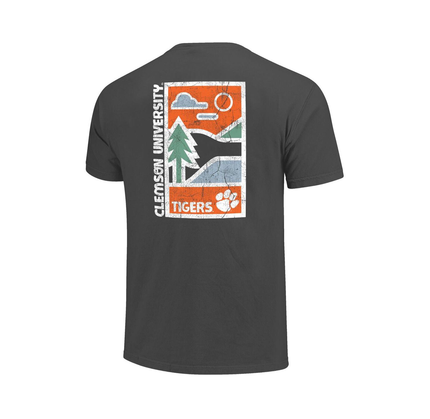 Men's Graphite Clemson Tigers Comfort Colors Minimal Vista Distressed Graphics T-Shirt