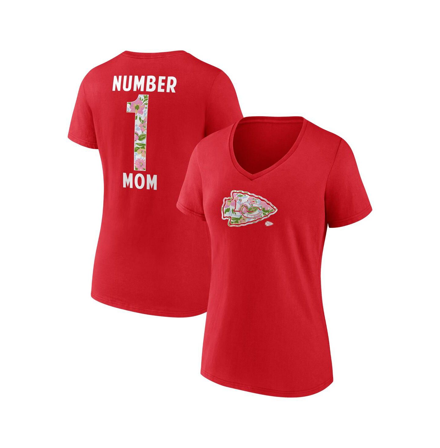 Женская футболка Fanatics Red Kansas City Chiefs Plus Size Mother's Day Floral V-Neck — фото 1
