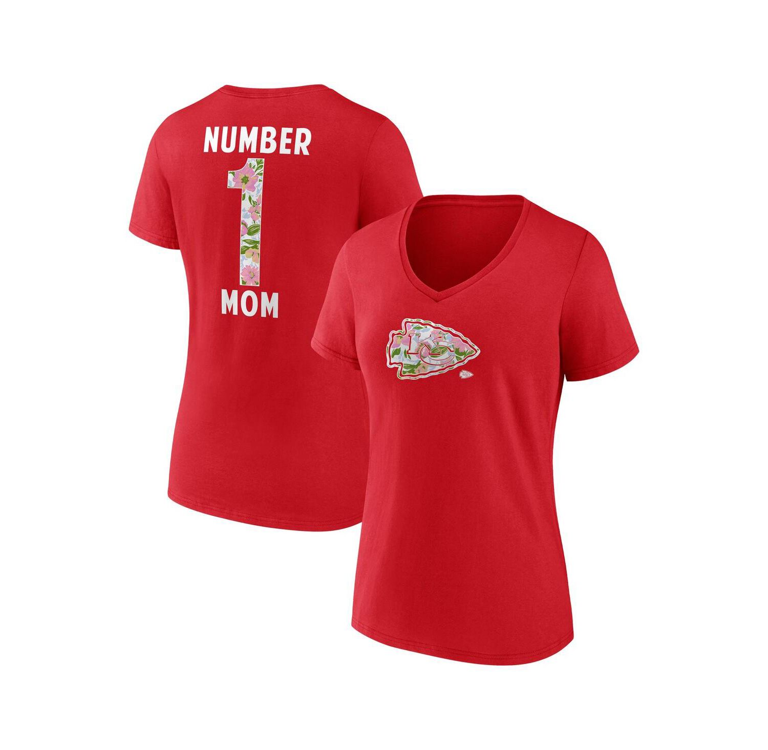 Women's Red Kansas City Chiefs Plus Size Mother's Day Floral V-Neck T-Shirt