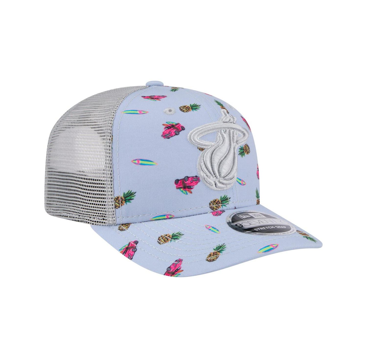 Men's Light Blue/Gray Miami Heat Adventure Aloha Pattern 9SEVENTY Stretch-Snap Hat