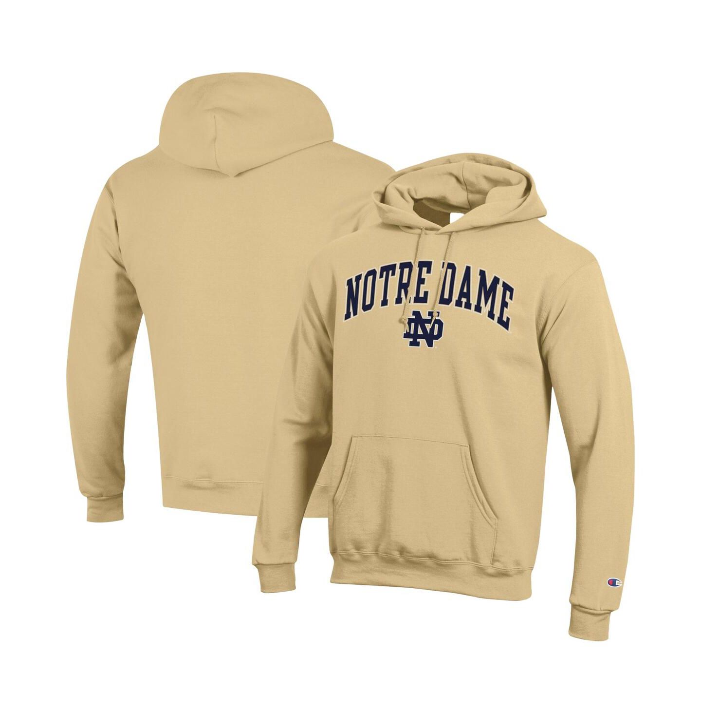 Мужское худи Champion Navy Notre Dame Fighting Irish Arched Logo Fleece Pullover, цвет: Золотой — фото 1