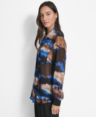 Women's Printed Button-Front Long-Sleeve Shirt