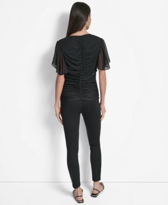 Women's Center-Ruched Flutter-Sleeve Top