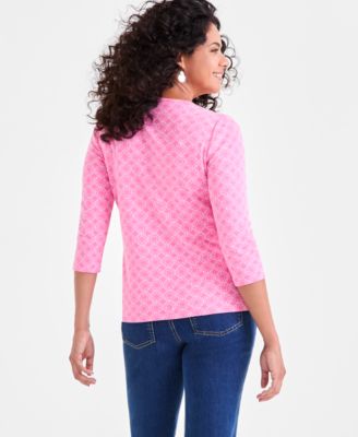 売れ筋商品|||スタイルアンドコー カットソー トップス レディース Plus Size Printed Henley Top, Exclusively at Macy's Dot Daffodill Style & Co Women's Printed 3/4-Sleeve Henley Knit Top