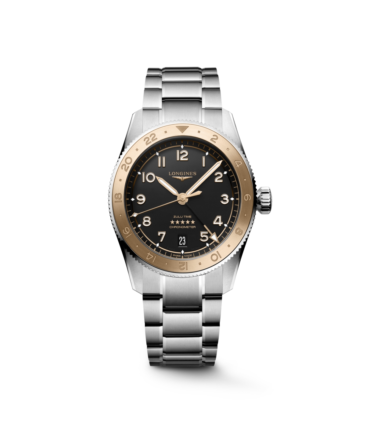 Men's Spirit Zulu Time Automatic Stainless-Steel Watch, 39mm - Stainless Steel and 18K Rose Gold Bezel