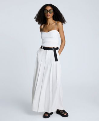 Women's Fly-Front Pleated Maxi Skirt