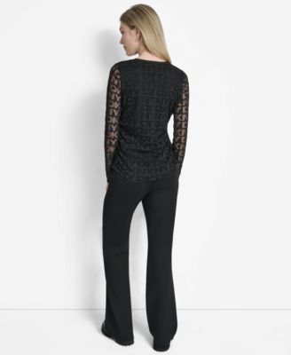 Women's Logo-Mesh Jacquard Long-Sleeve Top