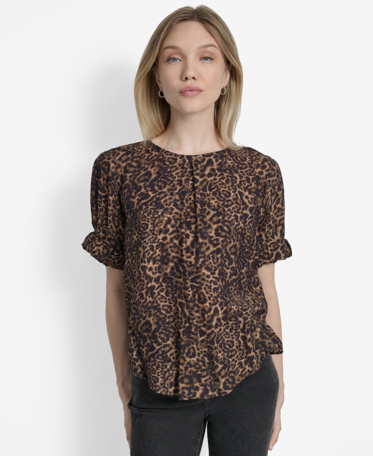 Women's Printed Voile Short-Sleeve Blouse - Compact Cheetah