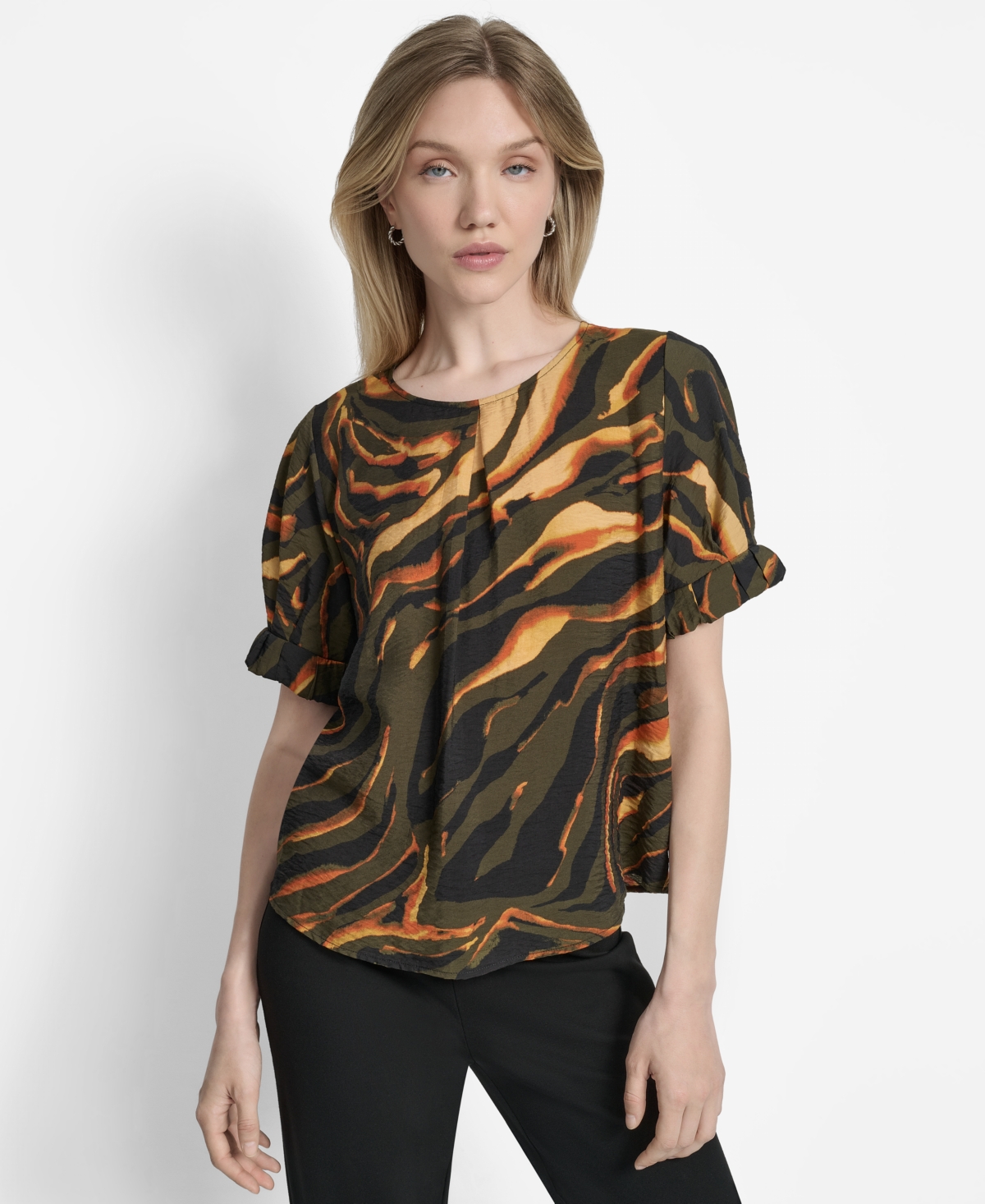 Dkny Women's Printed Voile Short-sleeve Blouse