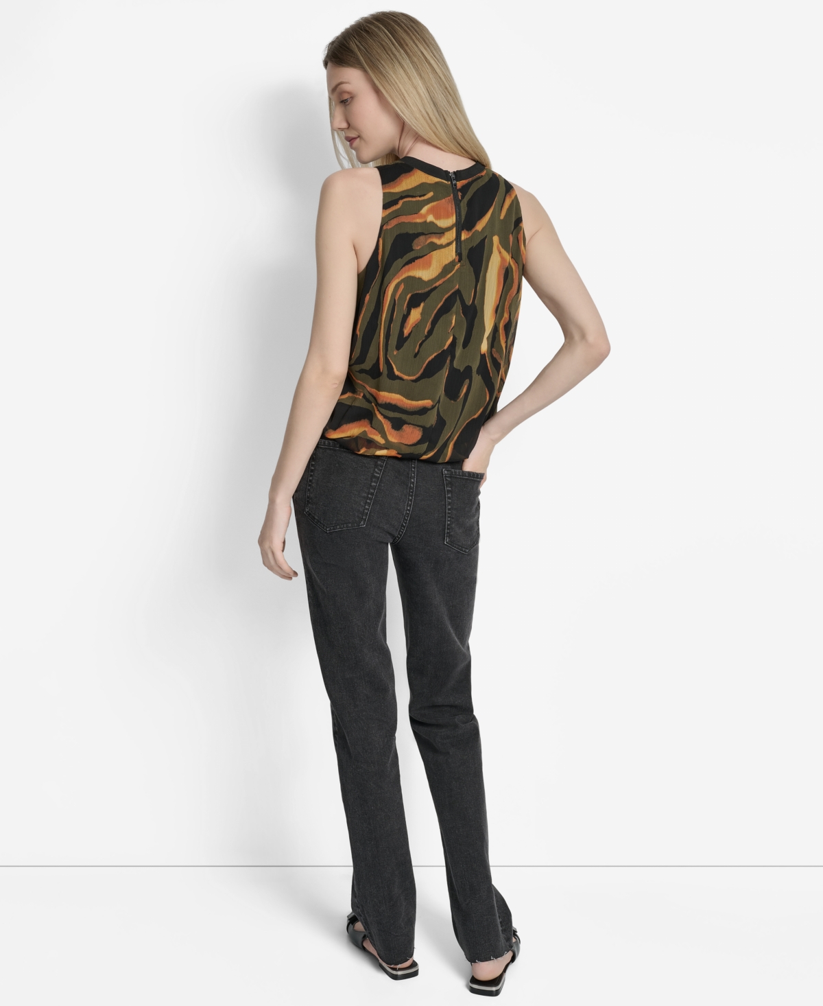 Dkny Print Sleeveless Chiffon Bubble Top In Multi