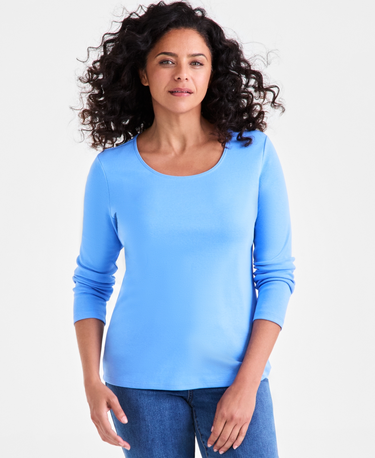 Style & Co Women's Cotton Long-sleeve Scoop-neck Top, Created For Macy's