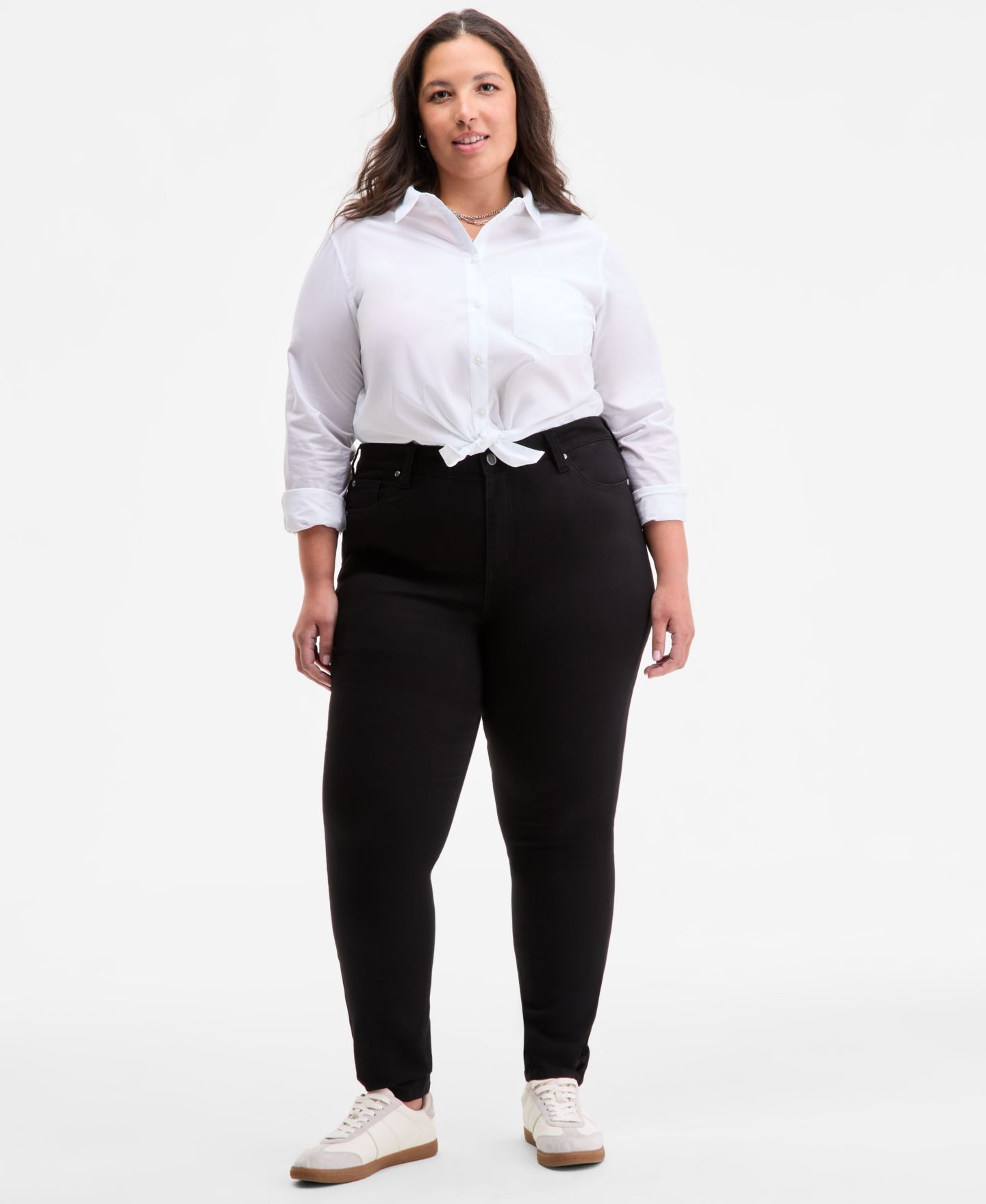 Женские джинсы On 34th Trendy Plus Size Mid-Rise Skinny, цвет: Чёрный — фото 1