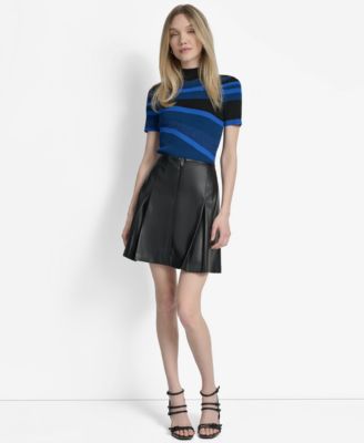 Women's Faux-Leather Zip-Front Pleated Skirt 