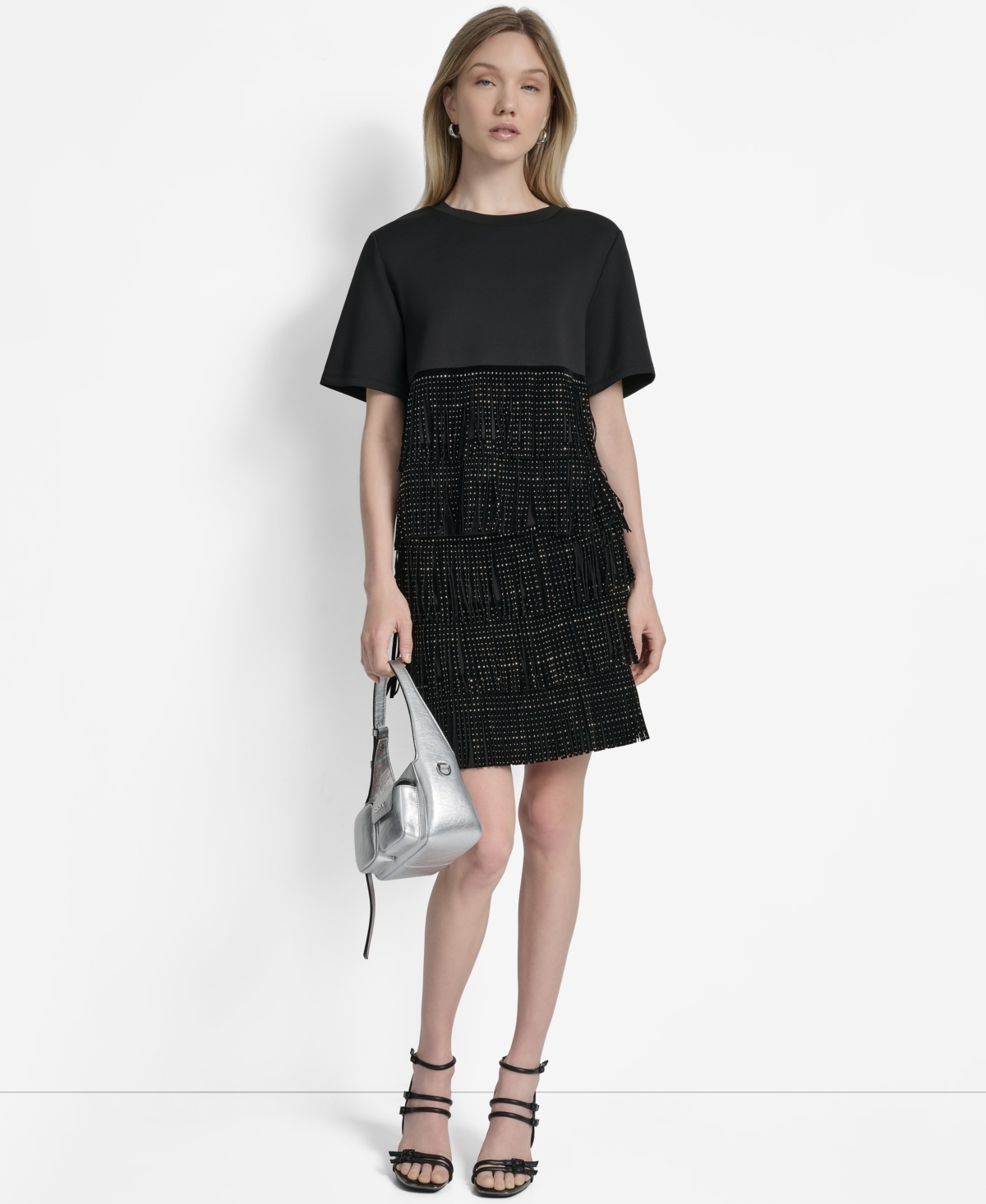 Dkny Stud Fringe T-shirt In Black