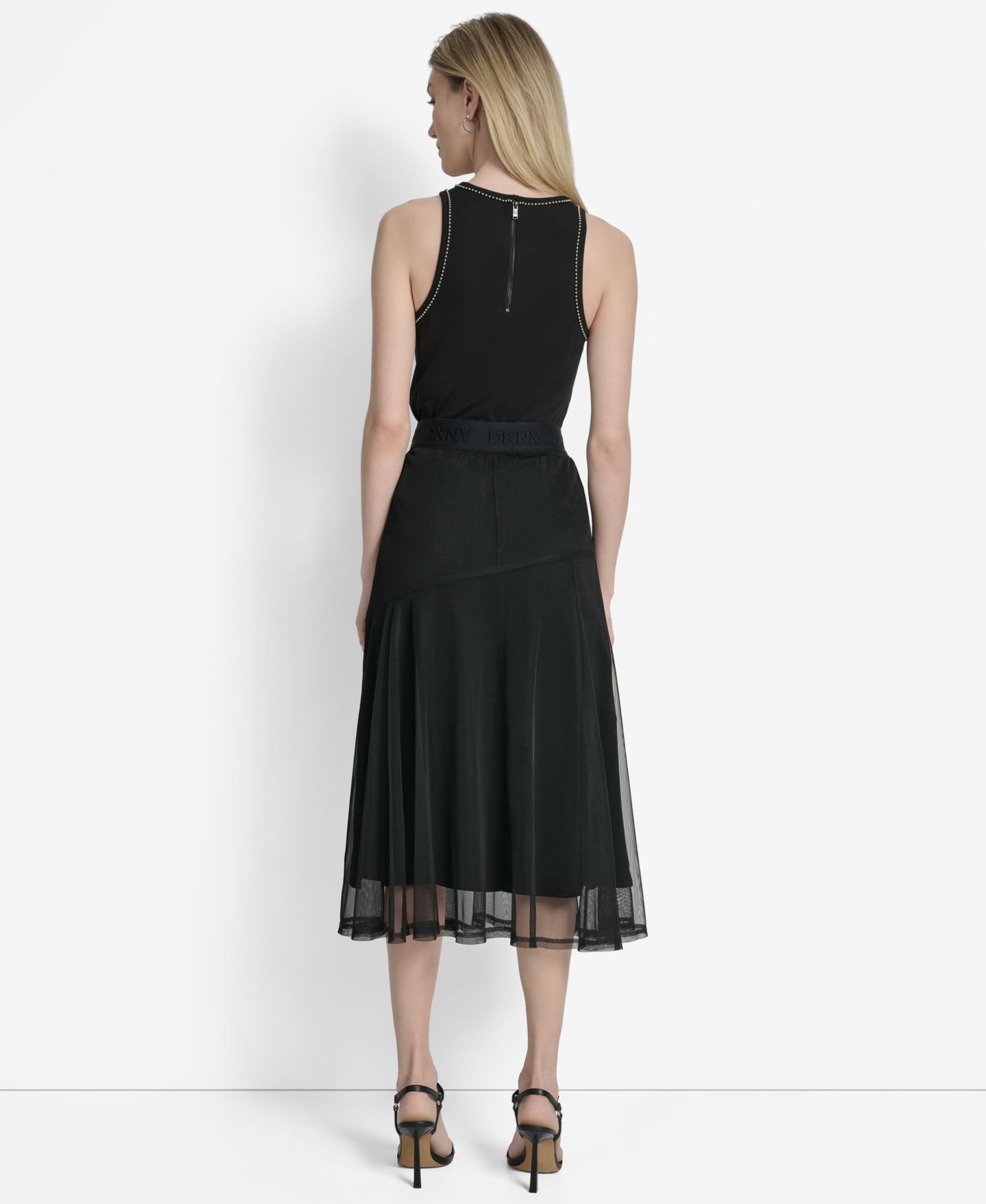 Женская юбка DKNY Layered Mesh Logo-Tape Midi, цвет: Чёрный — фото 5