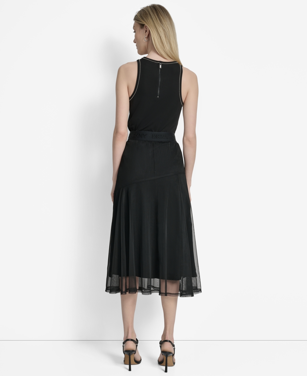 Dkny Leopard Print Shirt Mesh Midi Skirt In Black