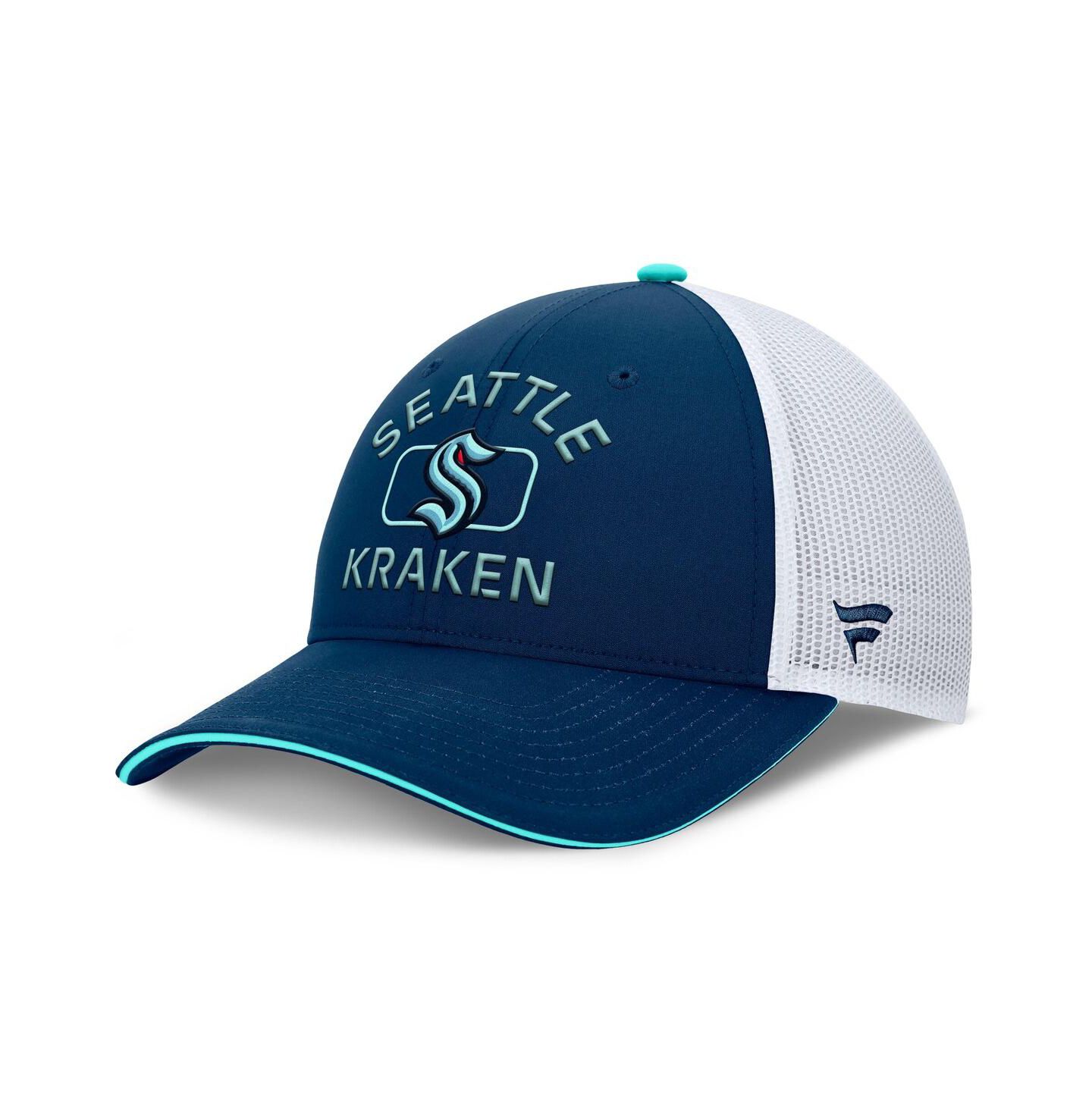 Мужская кепка Fanatics Deep Sea Blue/White Seattle Kraken Authentic Pro Rink Trucker Hat — фото 1