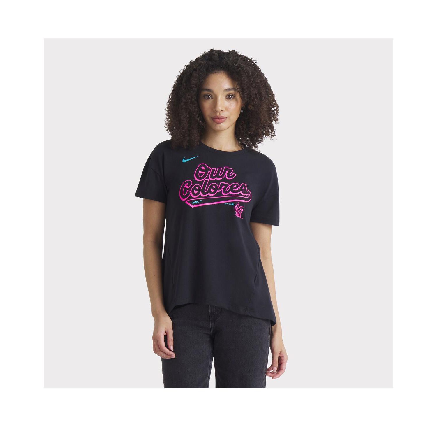 Women's Black Miami Marlins 2025 City Connect Flowy Fashion Tri-Blend Performance T-Shirt