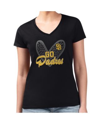 G-III 4Her by Carl Banks - Women's&nbsp;Black San Diego Padres Leopard Heart Fitted V-Neck T-Shirt