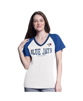G-III 4Her by Carl Banks - Women's&nbsp;White/Royal Toronto Blue Jays Ball Park Raglan V-Neck T-Shirt