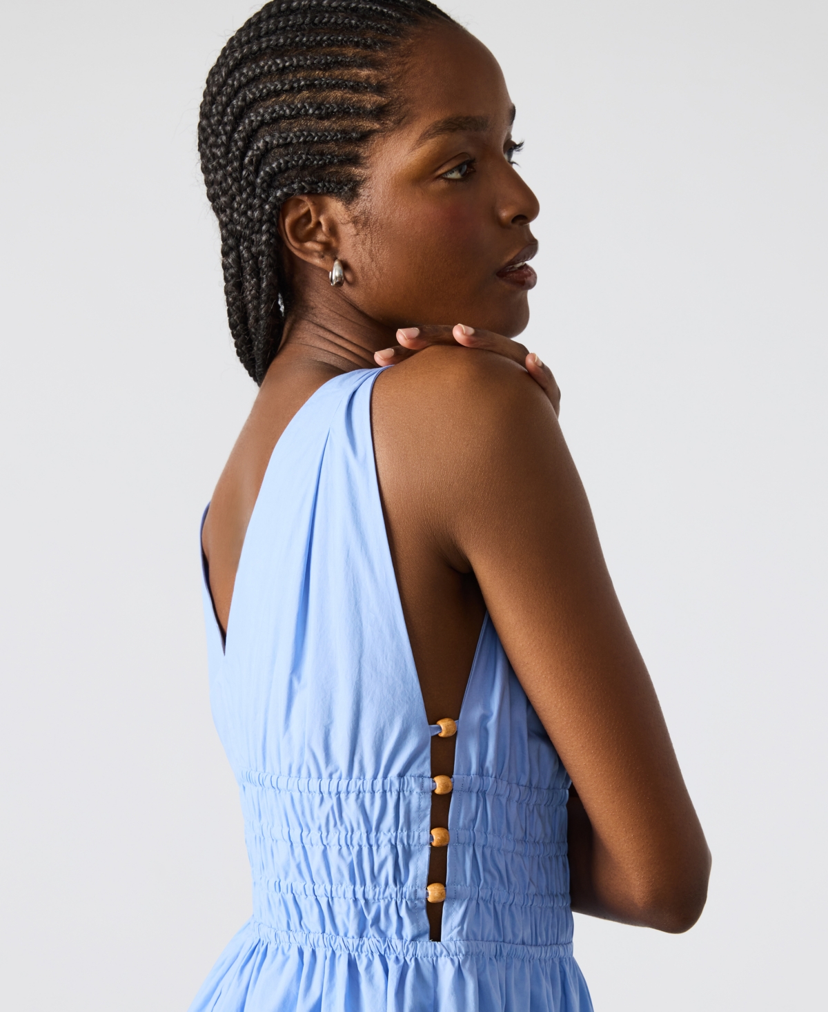 Steve Madden Kassie Bead Detail Smock Waist Cotton Midi Dress In Blue