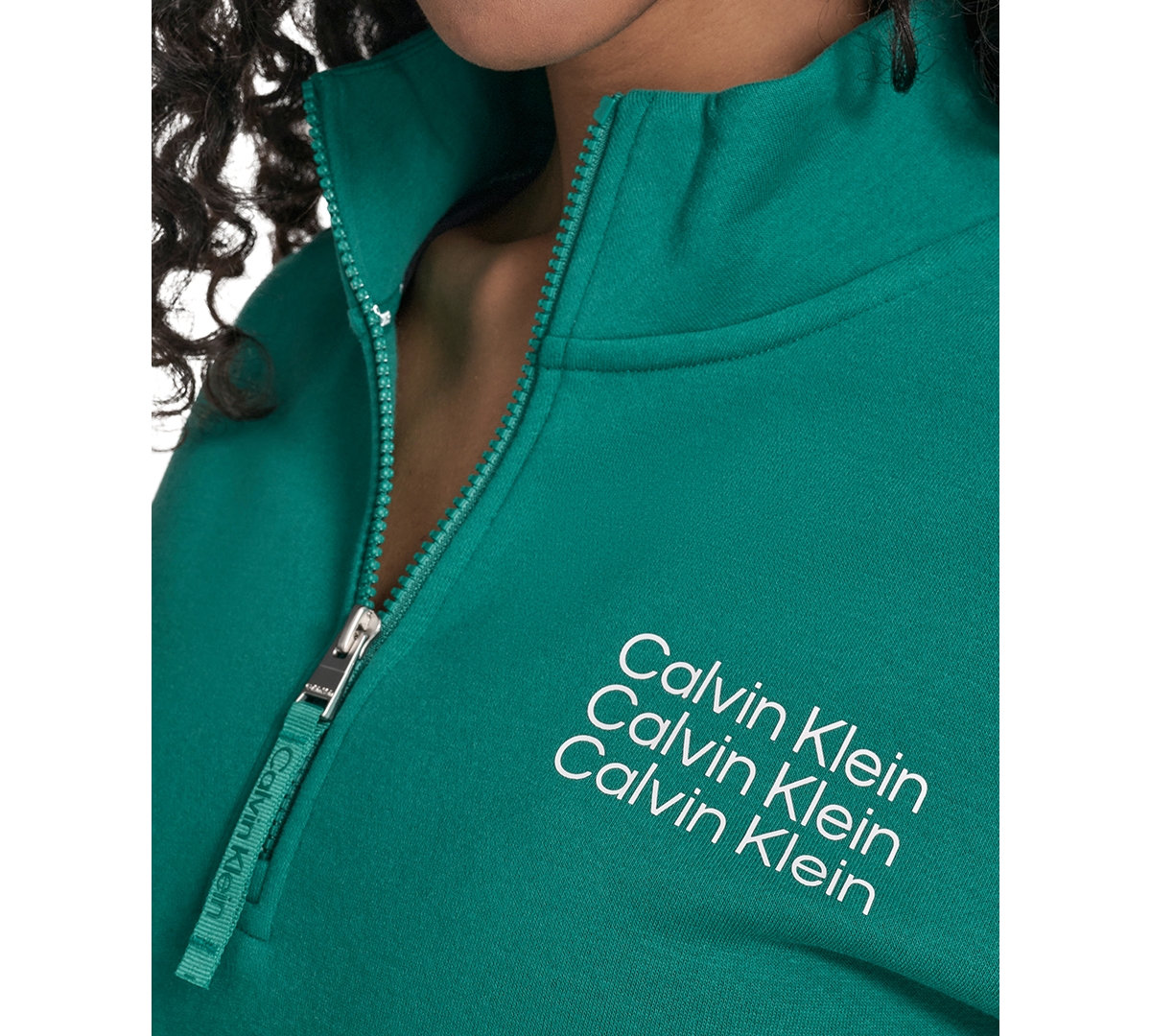 Calvin Klein Performance Women's Mini Triple Logo Fleece Half-zip Pullover Sweatshirt In Green
