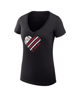 Women's Black Arizona Diamondbacks Heart V-Neck Fitted T-Shirt