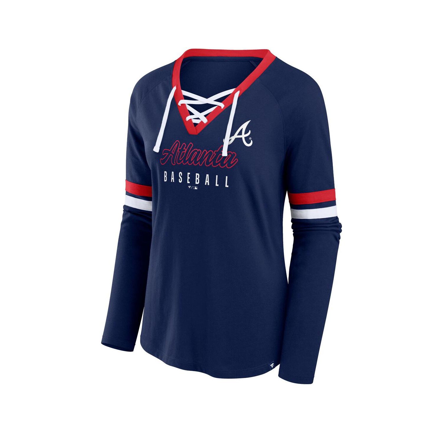 Women's Navy Atlanta Braves Won Done Raglan Lace-Up Long Sleeve T-Shirt