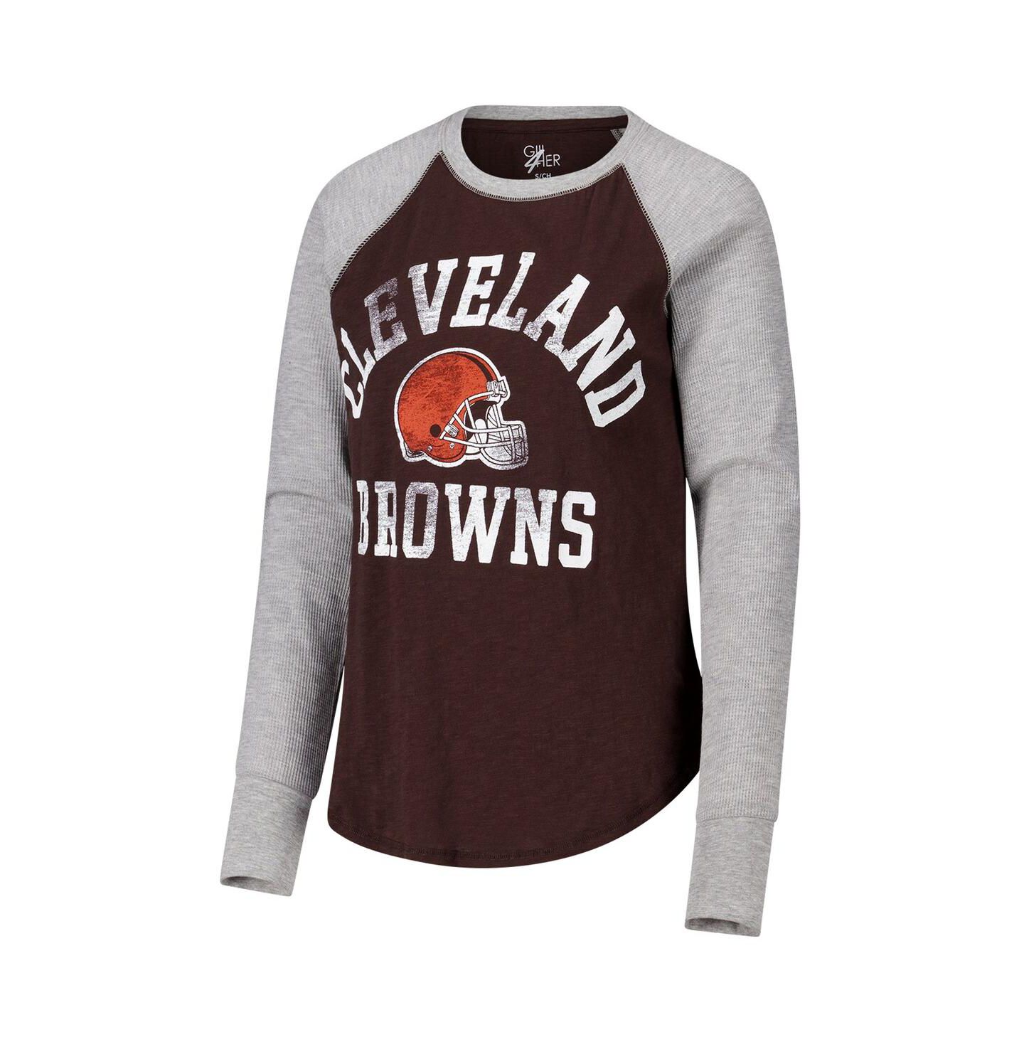 Женская футболка G-III 4Her by Carl Banks Brown/Heather Gray Cleveland Browns Waffle Knit Raglan Long Sleeve — фото 2