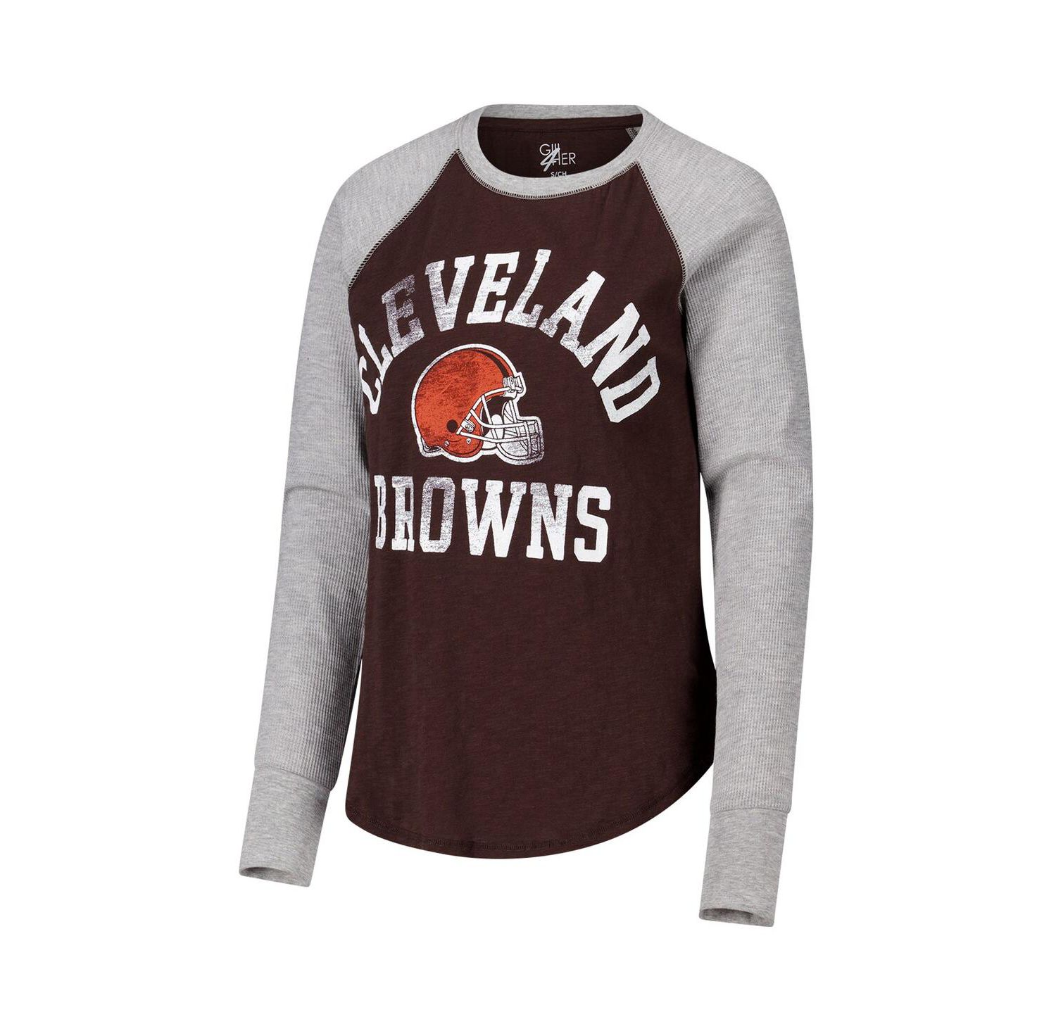 Women's Brown/Heather Gray Cleveland Browns Waffle Knit Raglan Long Sleeve T-Shirt