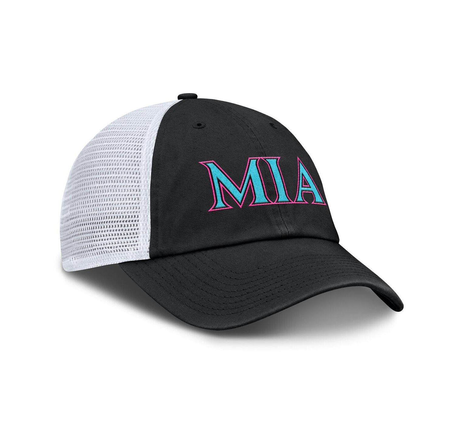 Men's and Women's Black/White Miami Marlins 2025 City Connect Trucker Adjustable Hat