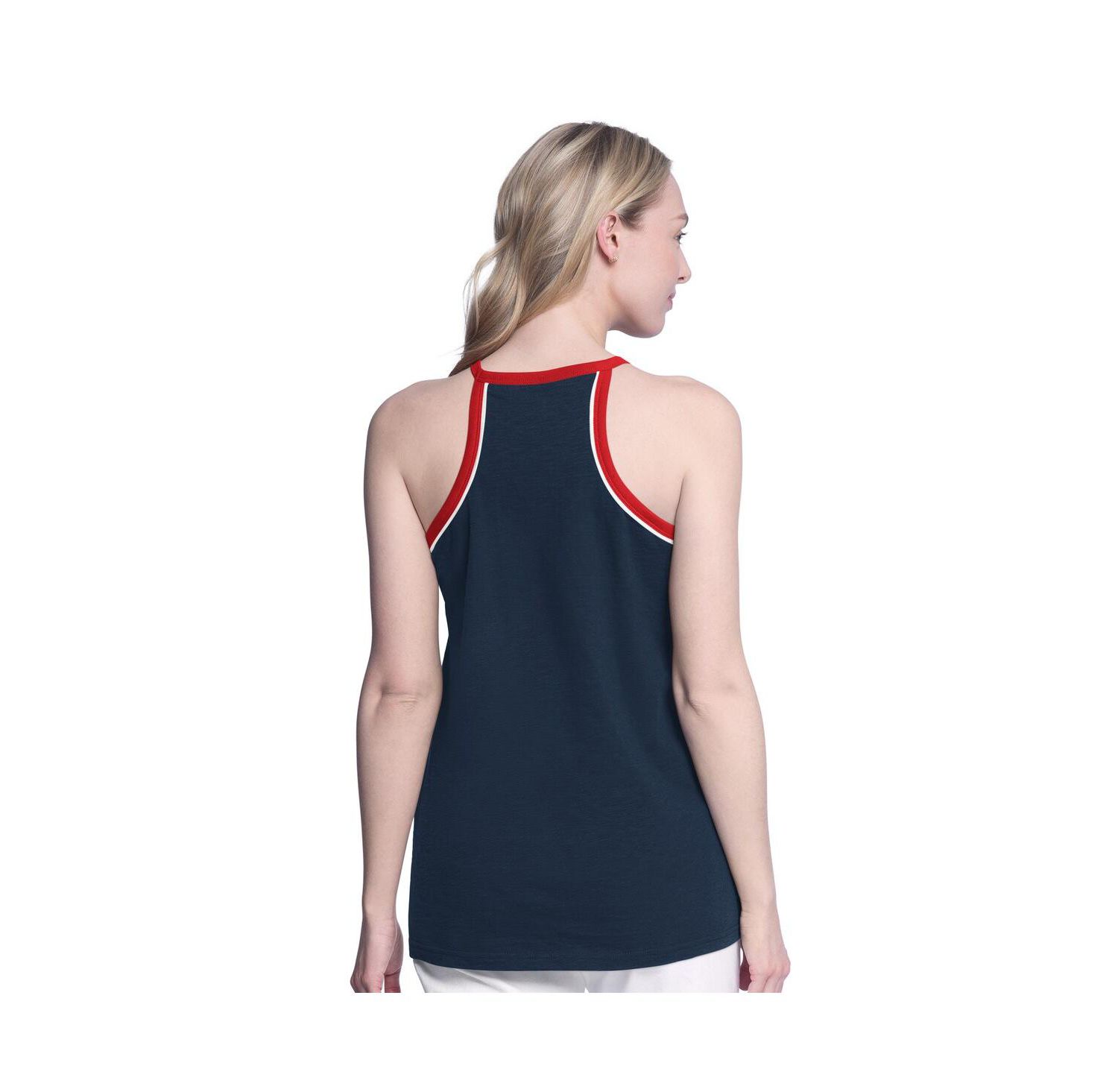 Women's Navy Cleveland Guardians Curveball Racerback Tank Top