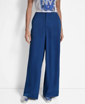 DKNY - Women's Glazed High Rise Seamed-Cuff Wide-Leg Pants