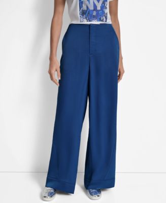DKNY Women's Glazed High Rise Seamed-Cuff Wide-Leg Pants