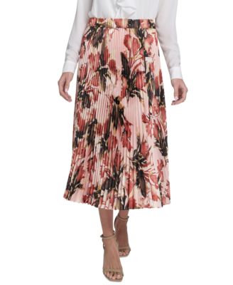 Petite Printed Pleated Midi Skirt