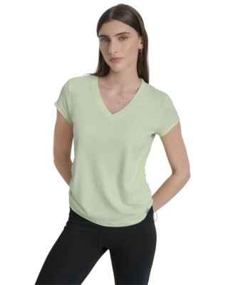 売れ筋商品|||ダナ キャラン ニューヨーク カットソー トップス レディース Women's Printed Mesh Crewneck Ruched Top Brushed Skyline DKNY Sport Women's Crewneck Short-Sleeve Side-Ruched Top