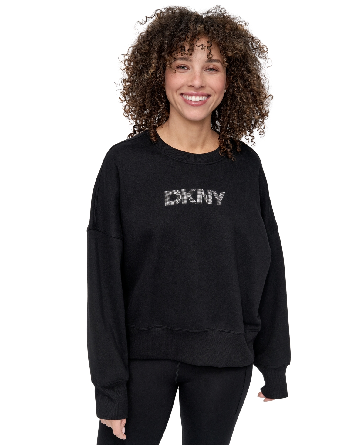 Dkny Sport Women's Mini Stud Logo Crew Neck Sweatshirt In Black