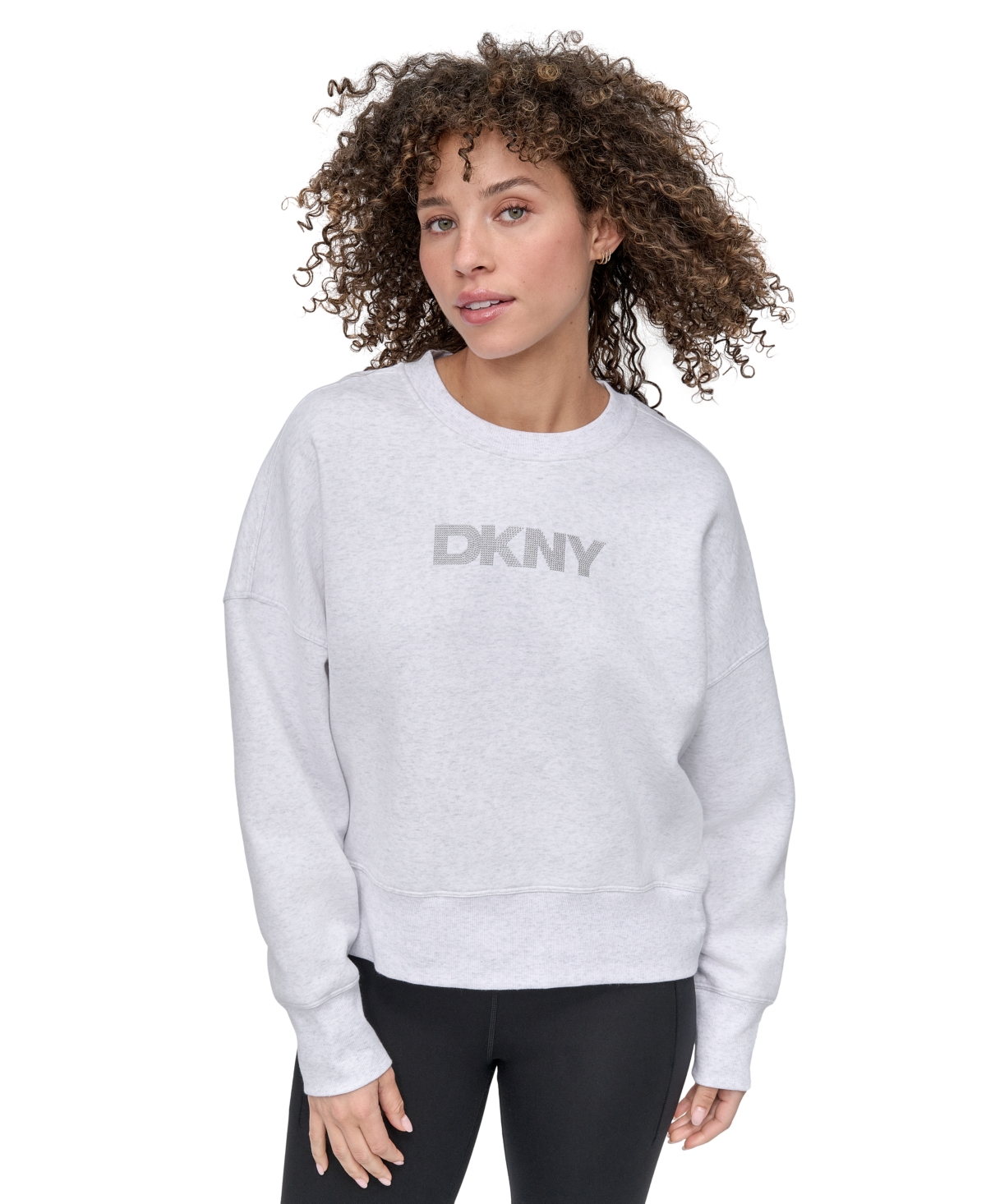 Dkny Sport Women's Mini Stud Logo Crew Neck Sweatshirt In Gray