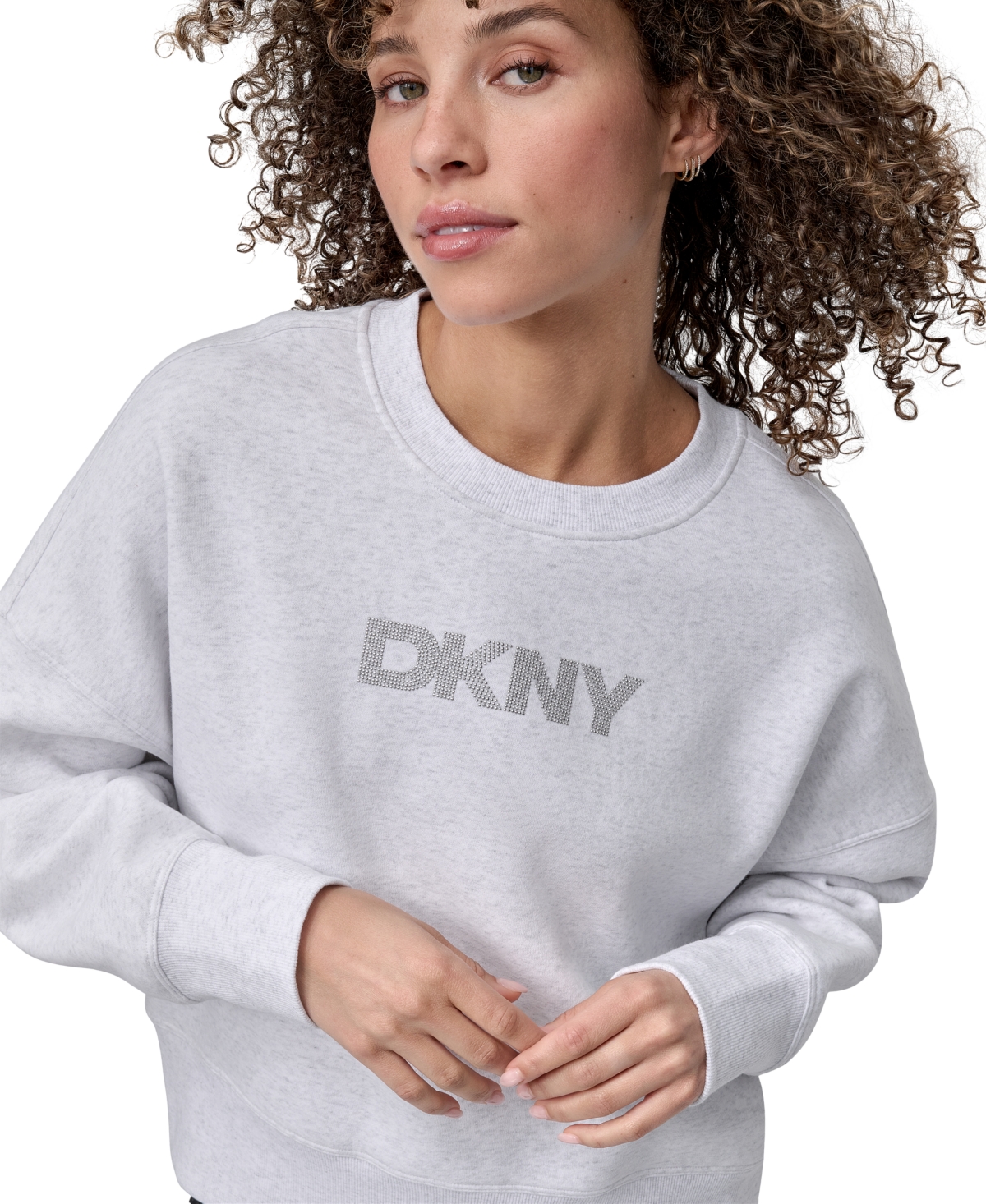 Dkny Sport Women's Mini Stud Logo Crew Neck Sweatshirt In Gray