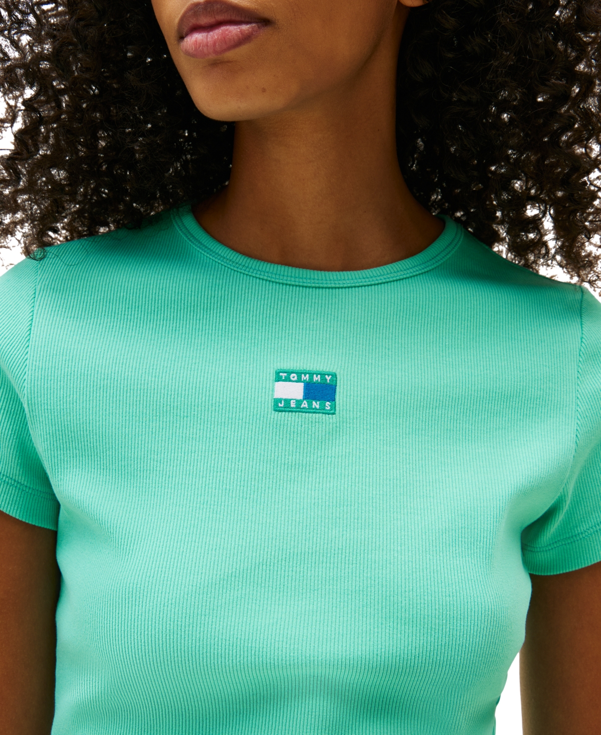 Tommy Jeans Women's Badge Logo Ribbed T-shirt In Green