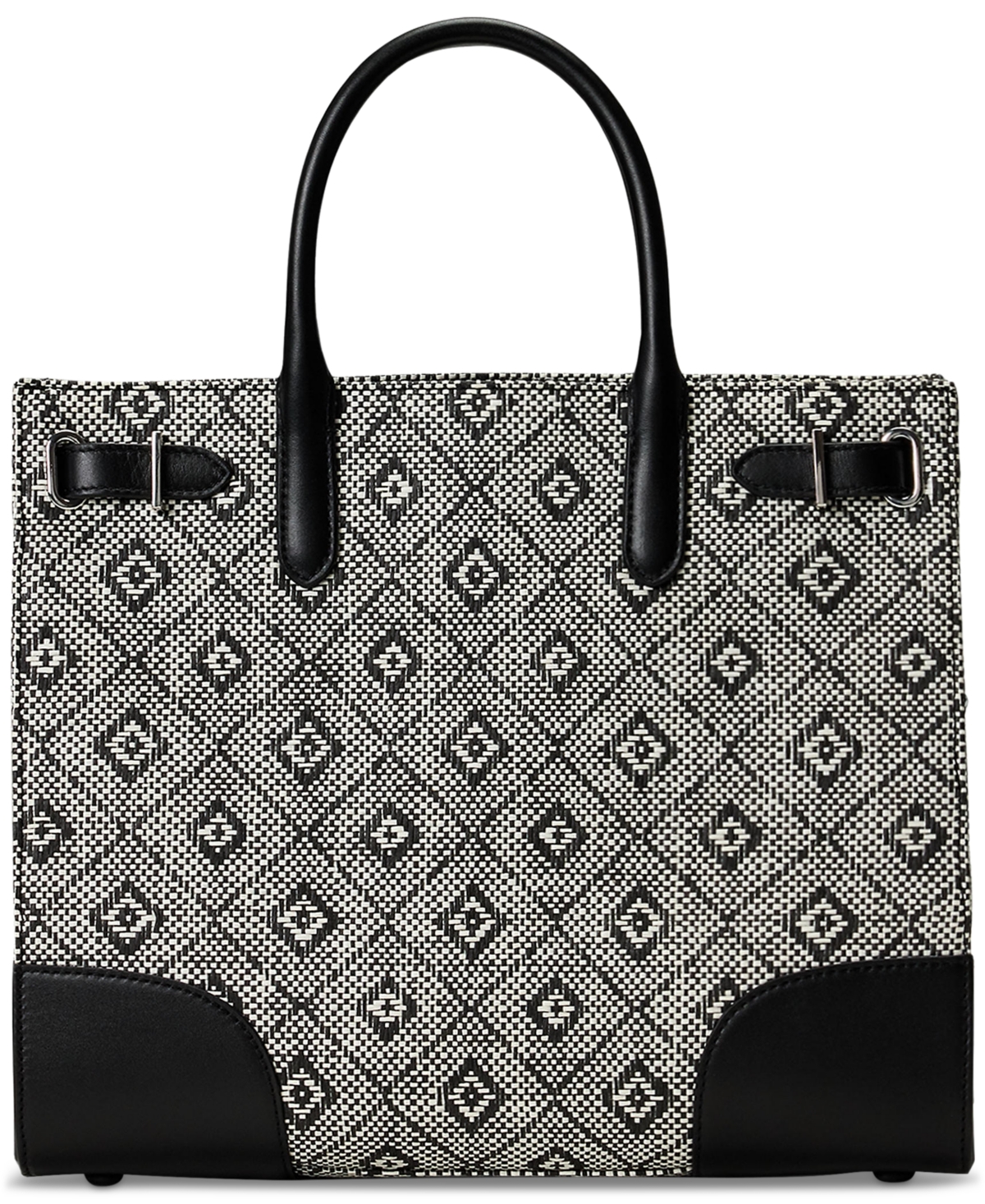 Woven Straw Medium Devyn Tote Bag - Black/natural Geo
