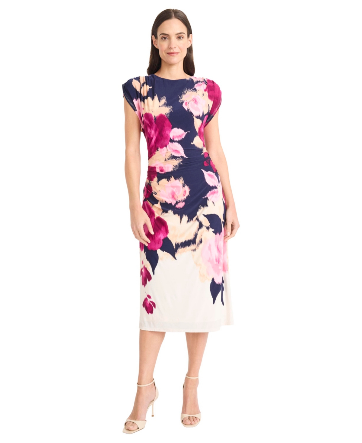 Women's Short-Sleeve Midi Dress - Navy, Pink