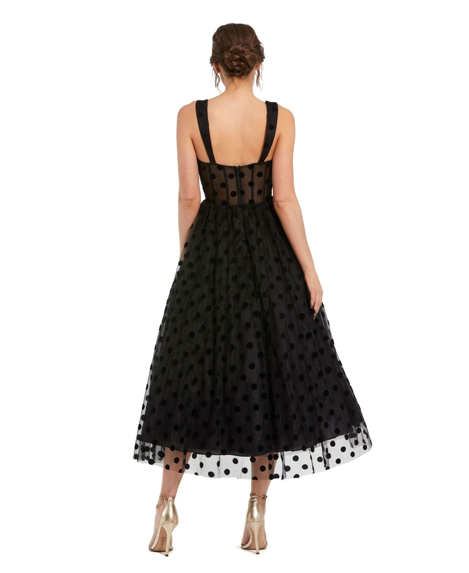 Women's Polka Dot Net Bustier A-Line Midi Dress