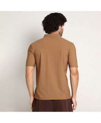 Men's Tan Brown Seamless Waffle Polo T-Shirt