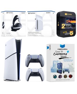 PlayStation 5 Slim Digital Bundle with Disc Drive, Extra Controller, Pulse Elite Headset, MightySkins Voucher and 2 Year Extended Warranty - Gala