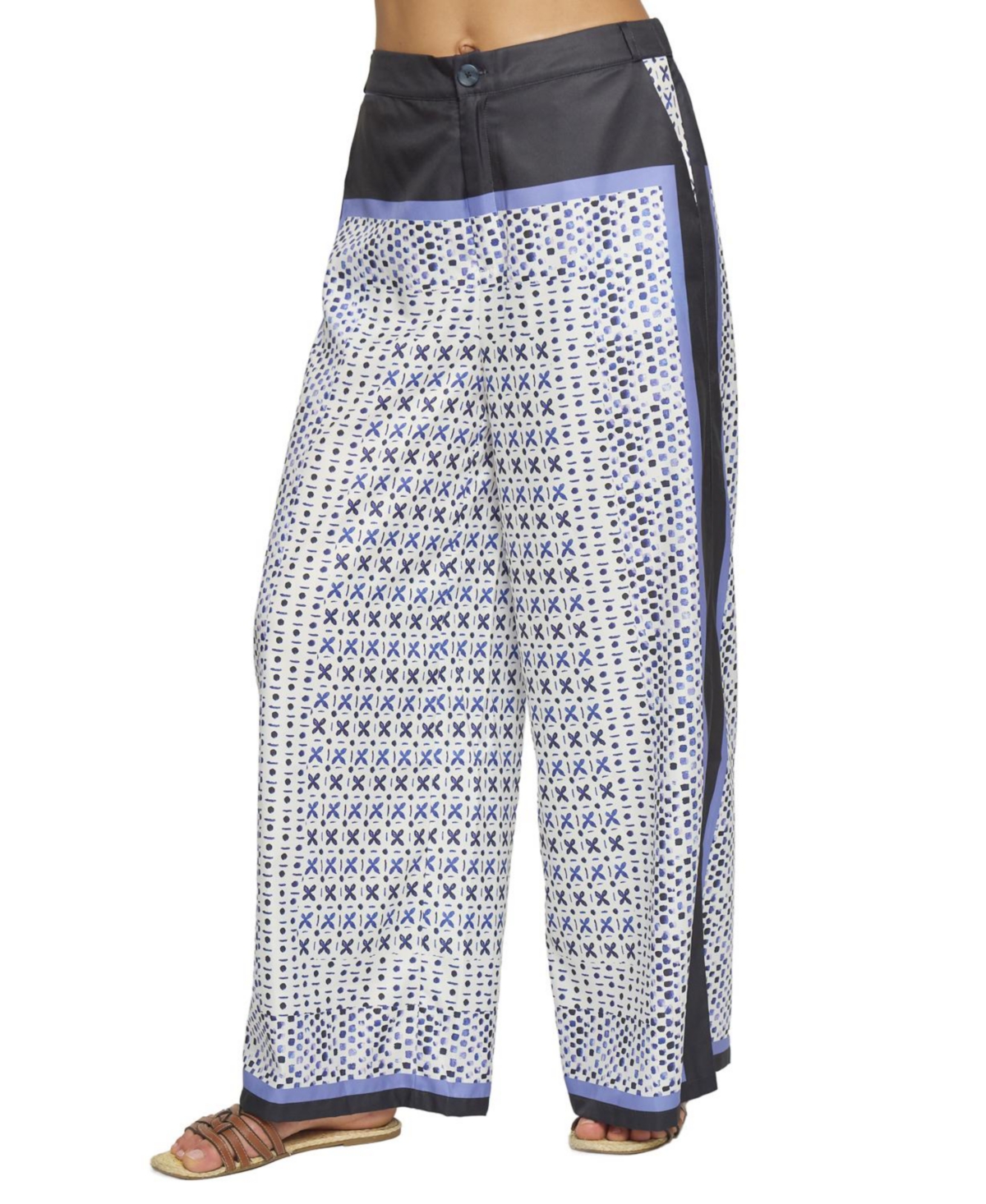 Women's High Waisted Ankle Foulard Pants - Blue
